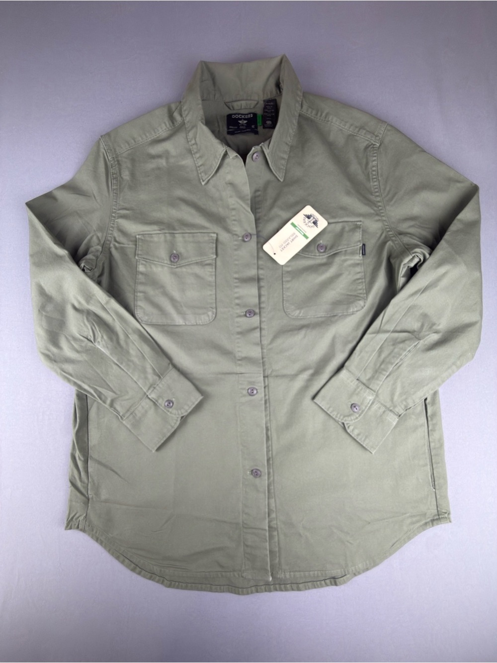 Dockers Women's Relaxed Fit Long Sleeve Shirt Jacket Sage Green Small NWT